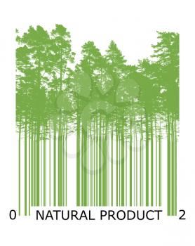 Natural product bar code concept with green trees silhouettes