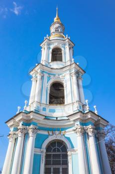 Bell tower of Orthodox St. Nicholas Naval Cathedral in St-Petersburg, Russia