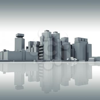 Abstract contemporary cityscape, living houses, industrial buildings and offices. 3d render illustration