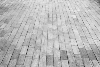 Old white wooden parquet. Background photo with perspective effect