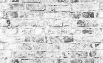 Old brick wall with damaged white paint layer, closeup background photo texture. Seamless composition