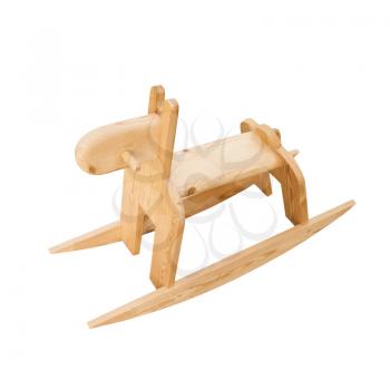 Traditional Scandinavian wooden rocking horse toy isolated on white background