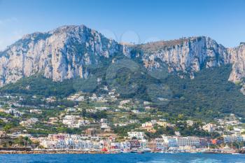 Landscape of Capri port view from the Sea. Italy, Bay of Naples