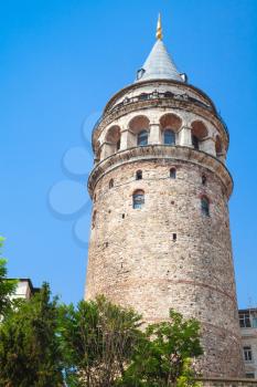 Exterior of Galata tower, one of the most popular landmarks of Istanbul, Turkey