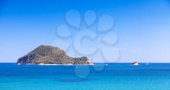Seascape with Marathonisi or Turtle islet near Greek island Zakynthos in the Ionian Sea