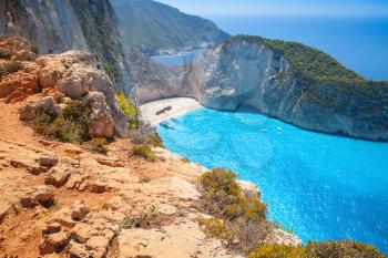Navagio or Shipwreck beach. The most famous landmark of Greek island Zakynthos in the Ionian Sea