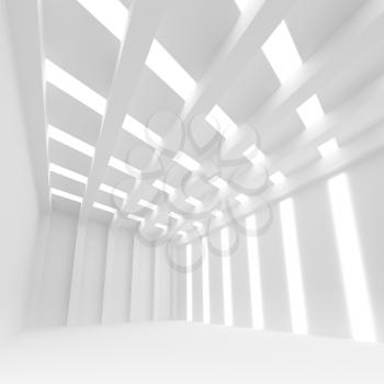 White abstract empty corridor interior with ceiling light windows. 3d illustration