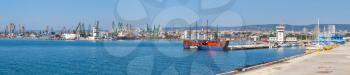 Wide panoramic photo of Varna port in summer day, Bulgaria