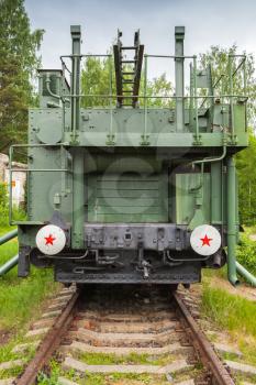 Soviet historical military monument in Krasnaya Gorka fort. TM-1-180 Railway Gun, front view