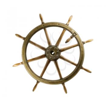 Vintage ship steering wheel isolated on white background
