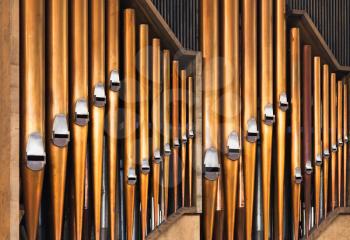 Shining organ tubes, classical music background photo