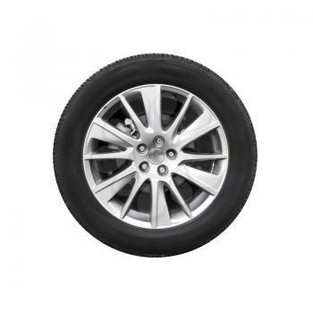 Modern car wheel, front view isolated on white background