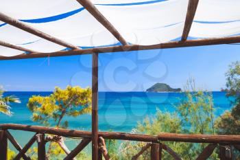 Zakynthos, Greece. Seaside balcony view, popular touristic resort island