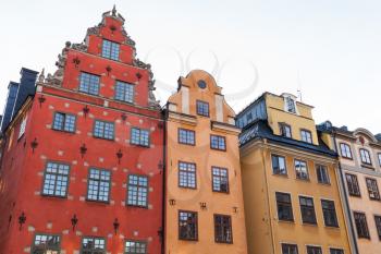Colorful houses on Stortorget, a small public square on Gamla Stan island, old town in central Stockholm, Sweden