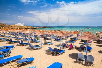 Landscape of Agios Nikolaos beach, Greek island of Zante. It is a popular beach in Vassilikos, Zakynthos, Greece