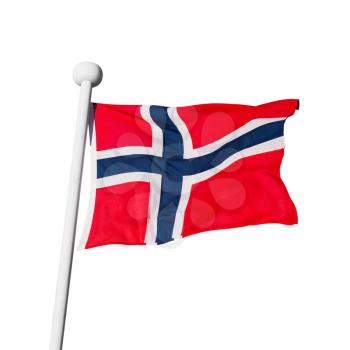 Flag of Norway waving on pole isolated on white background