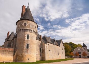 The Chateau de Fougeres-sur-Bievre, medieval french castle in Loire Valley, main facade