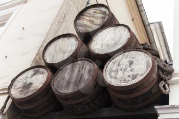 Old wooden barrels, outdoor close up photo