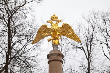 Golden Double Eagle mounted on stone column, Russian Federation coat of arms