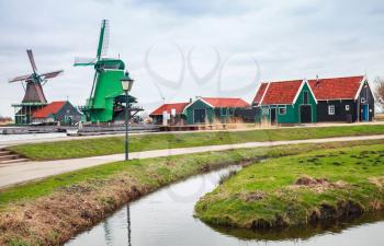 Windmills and old wooden houses, Zaanse Schans town is one of the popular tourist attractions of the Netherlands