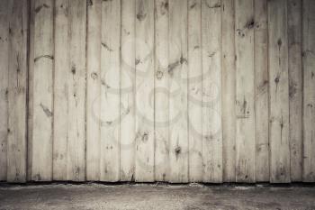 Old wooden wall and asphalt pavement, abstract empty urban interior background texture