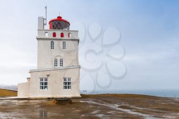 Icelandic lighthouse tower, Dyrholaey, South coast of Iceland island