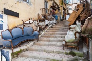 Old abandoned furniture on the street of Izmir, Turkey