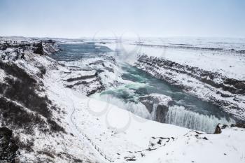 Gullfoss or Golden Waterfall, one of the most popular natural landmarks of Iceland