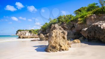 Coastal rocks of Macao Beach, natural landscape of Dominican Republic, Hispaniola Island