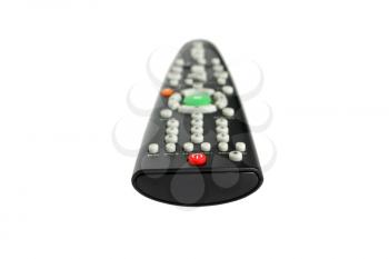 Black remote control for TV set isolated