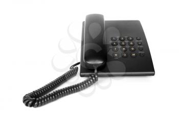 Black office phone isolated on white