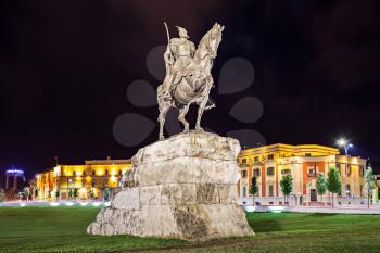 Skanderberg statue in the center, Tirana, Albania
