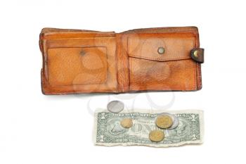 One dollar and wallet isolated