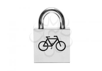 Silver padlock with bicycle isolated on white