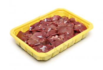Raw liver in the plastic plate isolated