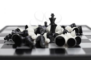 Chess board with figures isolated on white background