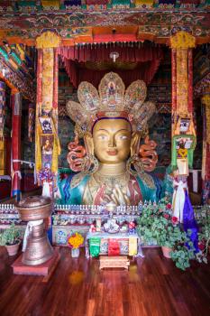 The Maitreya Buddha (Future Buddha) at Thiksey Monastery in Ladakh.