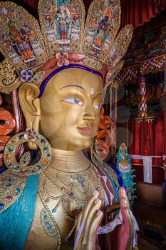 The Maitreya Buddha (Future Buddha) at Thiksey Monastery in Ladakh.