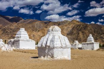 Many stupas near Shey Monastery in Ladakh, India.