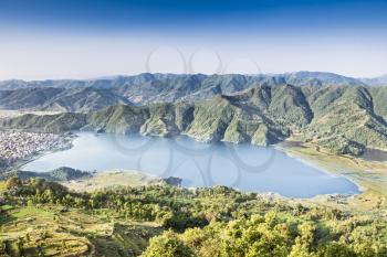Panoramic view to Phewa Lake from Sarangkot