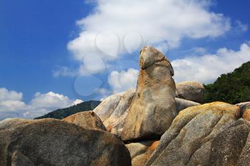 Bizarre rock Grandfather and Grandmother (Hin Ta Hin Yai) on Koh Samui island, very famous landmark