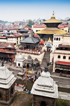 Panorama view of Pashupatinath temple and cremation ghats, Khatmandu