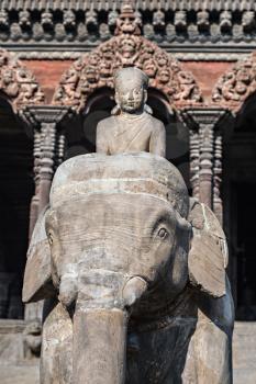 KATMANDU, NEPAL - APRIL 16: Elephant statues near the temple on Durbar square on April 16, 2012, Katmandu, Nepal. Focus on elephant.