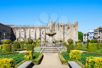 Gardens of Santa Barbara with castle of Braga, Portugal