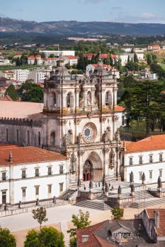 Aerial view of Alcobaca Monastery in Alcobaca, Portugal