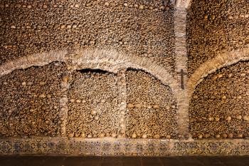 The Chapel of Bones (Capela dos Ossos) is one of the best known monuments in Evora, Portugal
