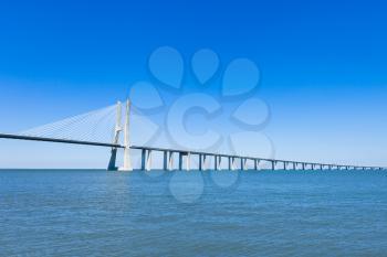 The Vasco da Gama Bridge in Lisbon, Portugal. It is the longest bridge in Europe
