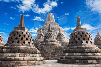 Stupas in Borobudur Temple, Central Java, Indonesia