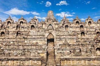 Borobudur is a 9th-century Mahayana Buddhist Temple in Magelang, Central Java, Indonesia.