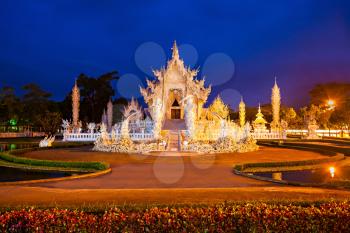 Wat Rong Khun (White Temple) at sunset, Chiang Rai, Thailand 